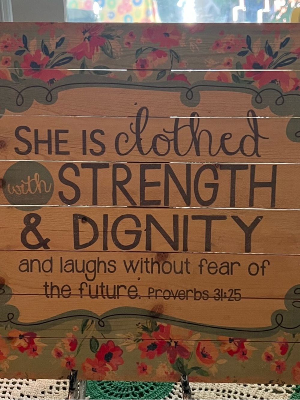 The Spring Shop Floral Wooden Sign - Brown, Green, Pink 2012